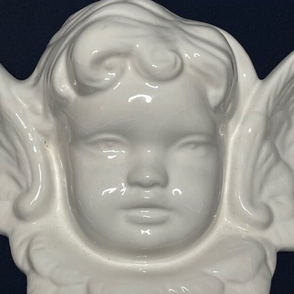 White Ceramic Hanging Angel Head w/Wings 11"(W)x7"(H) - Picture 4 of 15
